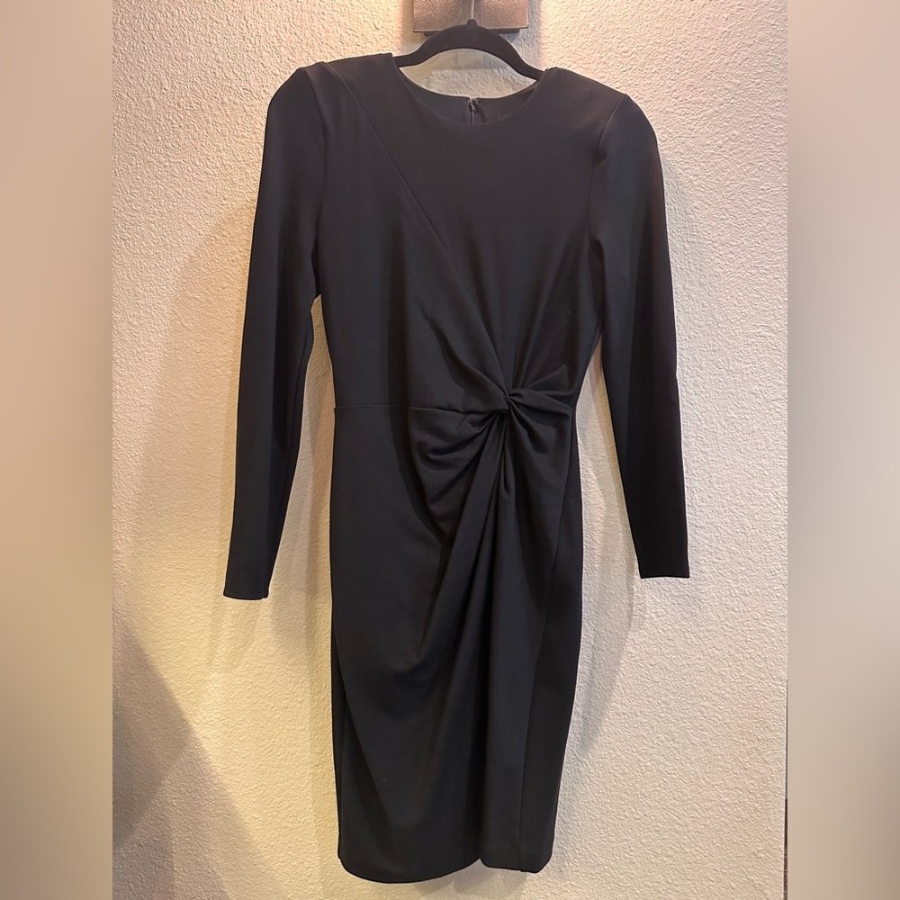 Express S Black Long-Sleeve Twist Front Sheath Dress